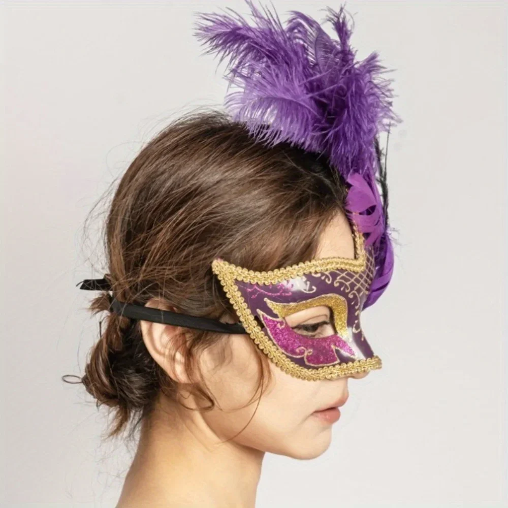 Ballo in maschera Venezia Piuma Mezza maschera Copriocchi da principessa per feste da donna