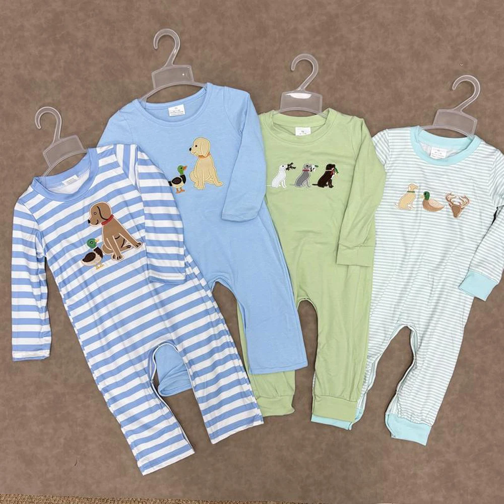 

z1017-03 LR1644 Wholesale baby romper kids clothes boy embroidery duck long sleeve romper Summer Boutique Children clothing