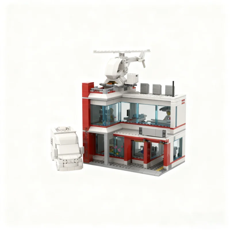 617pcs MOC Modular Streetscape Hospital Model Building Blocks Toy Architecture Christmas Gifts DIY Creative Idea Education Brick