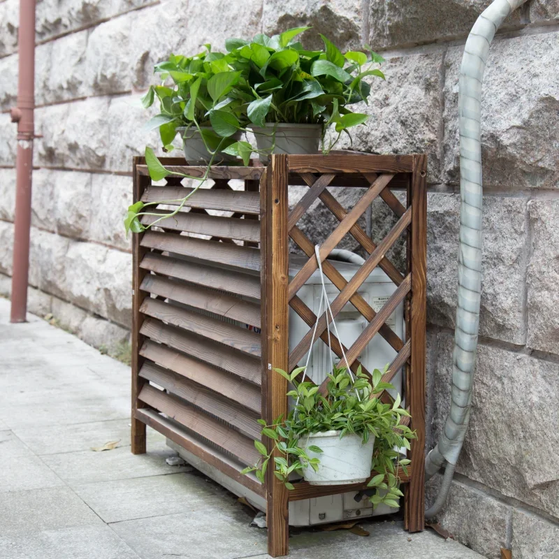 

Outdoor anticorrosive wooden flower box partition flower stand balcony flowerpot air conditioner external machine fence cover gr