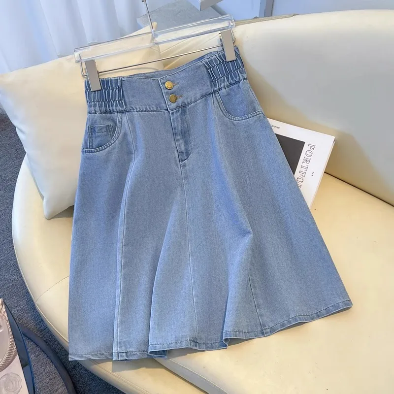 

Denim Skirt Skirt Women's New Spring Summer High Waisted A-line Jean Skirt Girls Classic Blue Casual Mid Length Slim Skirt