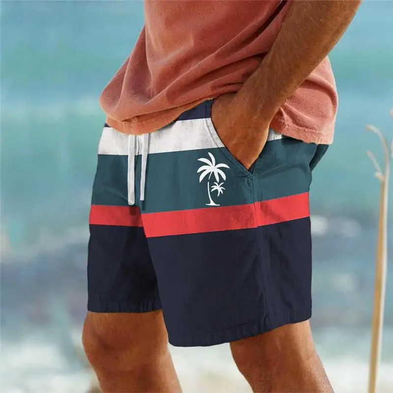 Men\'s Summer Casual Beach Shorts, 3D Printing Style Trend, Soft And Comfortable Fabric Breathable And Elastic, With Elastic Stra