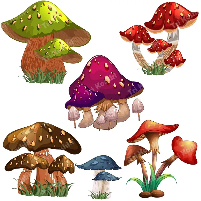 Tri koshki RC073 Cartoon Mushrooms Wall Sticker Waterproof Decal Home Decoration Kids Room Door Kitchen Toile Refrigerator