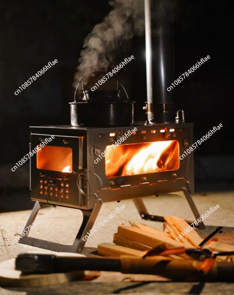 Foldable Portable Stainless Steel Wood Stove, Single Glass Outdoor Camping Backpacking Hiking Tent Stove