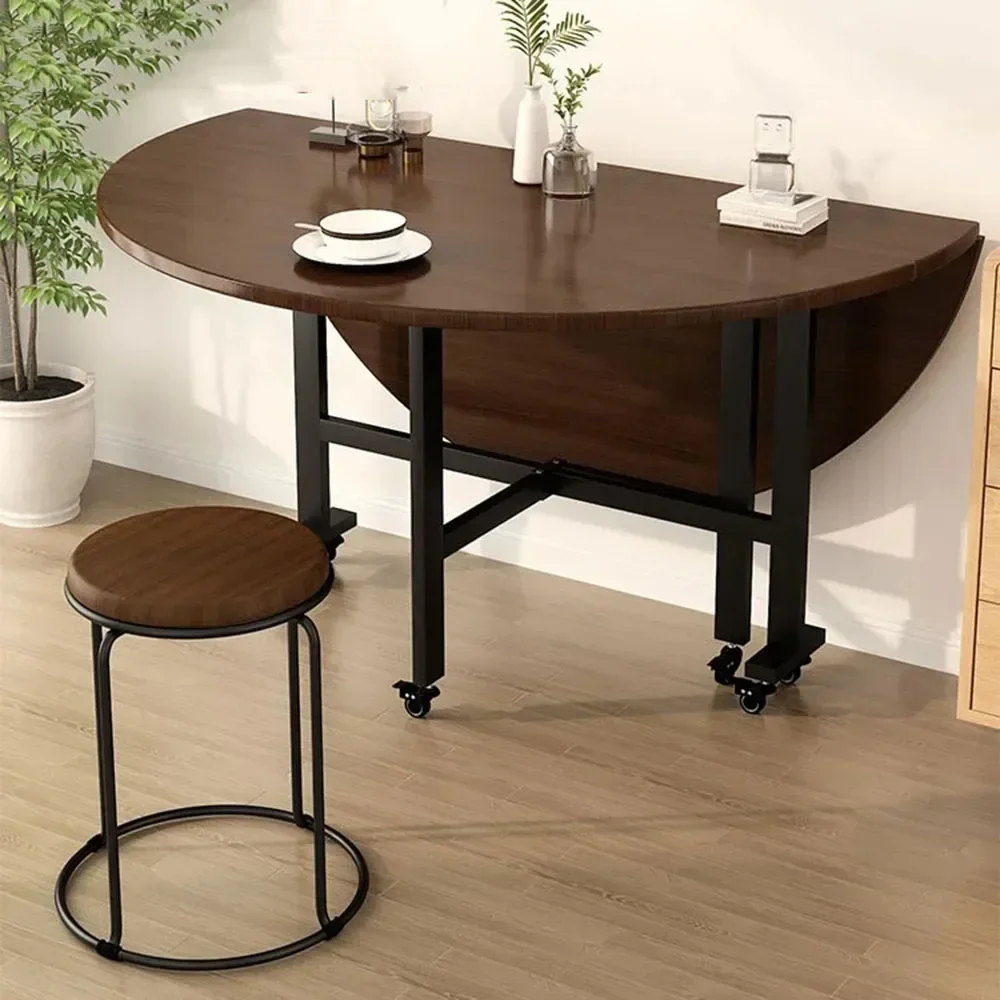 Solid Wood Round Dining Table Folding Restaurant Entryway Rolling Portable Dining Table High Living Room Home Furniture