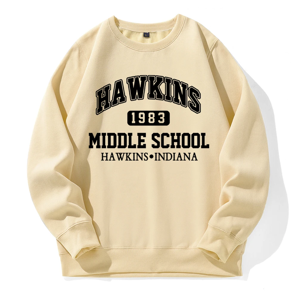 Hawkins 1983 Middle School Hooded Men Casual Fashion Tide Hoody Fleece Warm Crew Neck Hoodies Loose Oversized Basic Sweatshirt