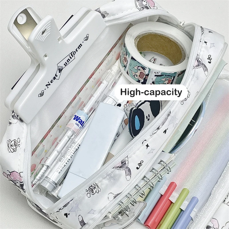 Cute Kitten Pencil Case Large Capacity Pencil Bag Multi-layer Storage Stationery Box Pencil Organizer Pouch Travel Cosmetic Bag