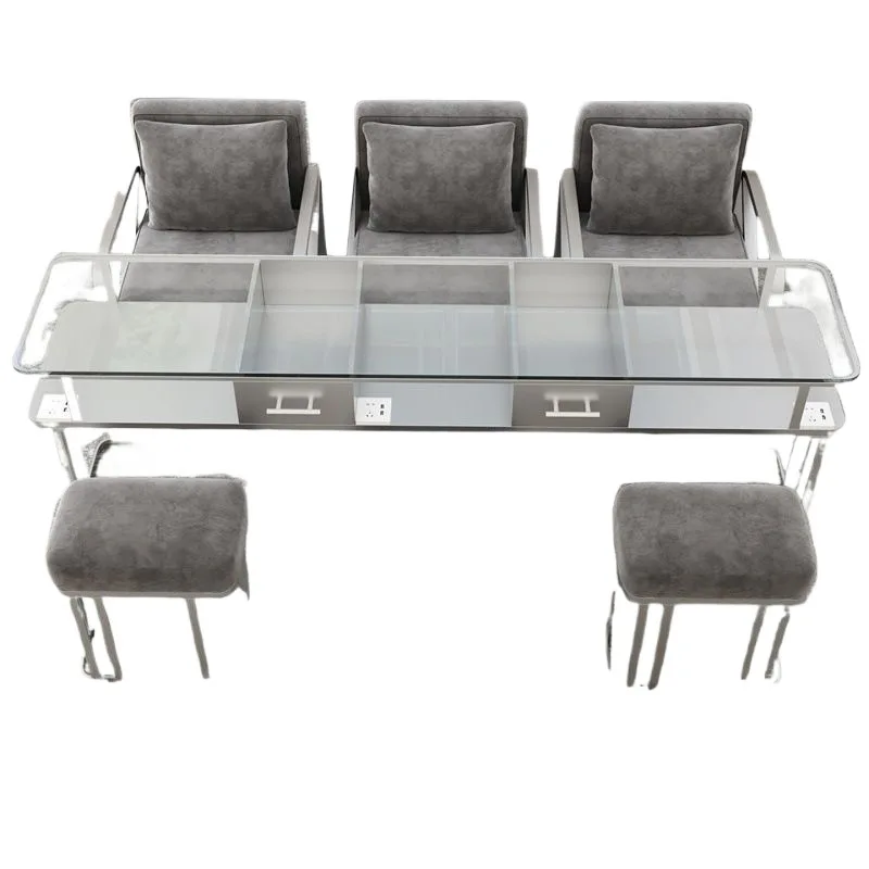 Nail salon table, single double, triple economy, Internet celebrity, light luxury, iron nail art table and chair set, glass face