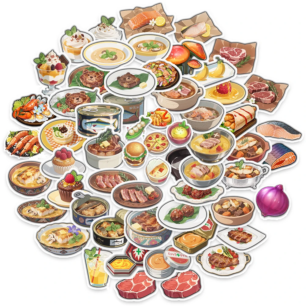 60PCS/Set Cartoon Mix Canned Food Stickers Steak Meat DIY Guitar Laptop Notebook Waterproof Christmas Decorative Sticker Toys