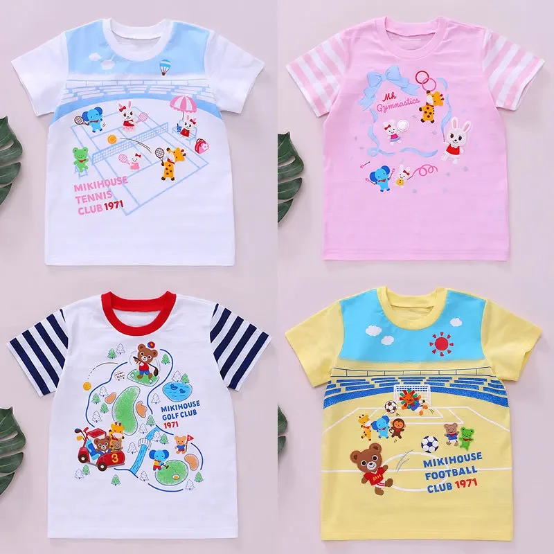 

Children's T-Shirt 2022 Summer Japanese Boys And Girls Cartoon Bear And Rabbit Embroidery Sports Meeting Short-Sleeved Top