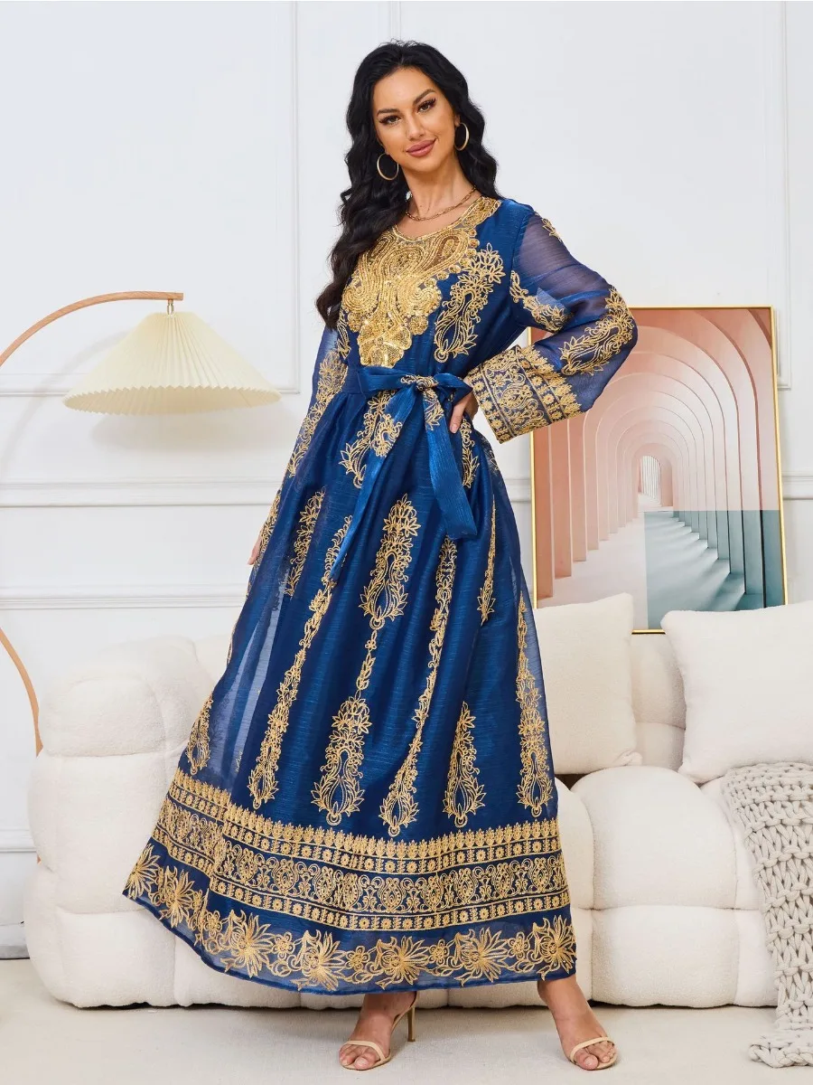 Vestido de fiesta musulmán árabe bordado Eid para mujer, Abaya Jalabiya, Vestidos largos, caftán marroquí, vestido de ramadán de Dubai