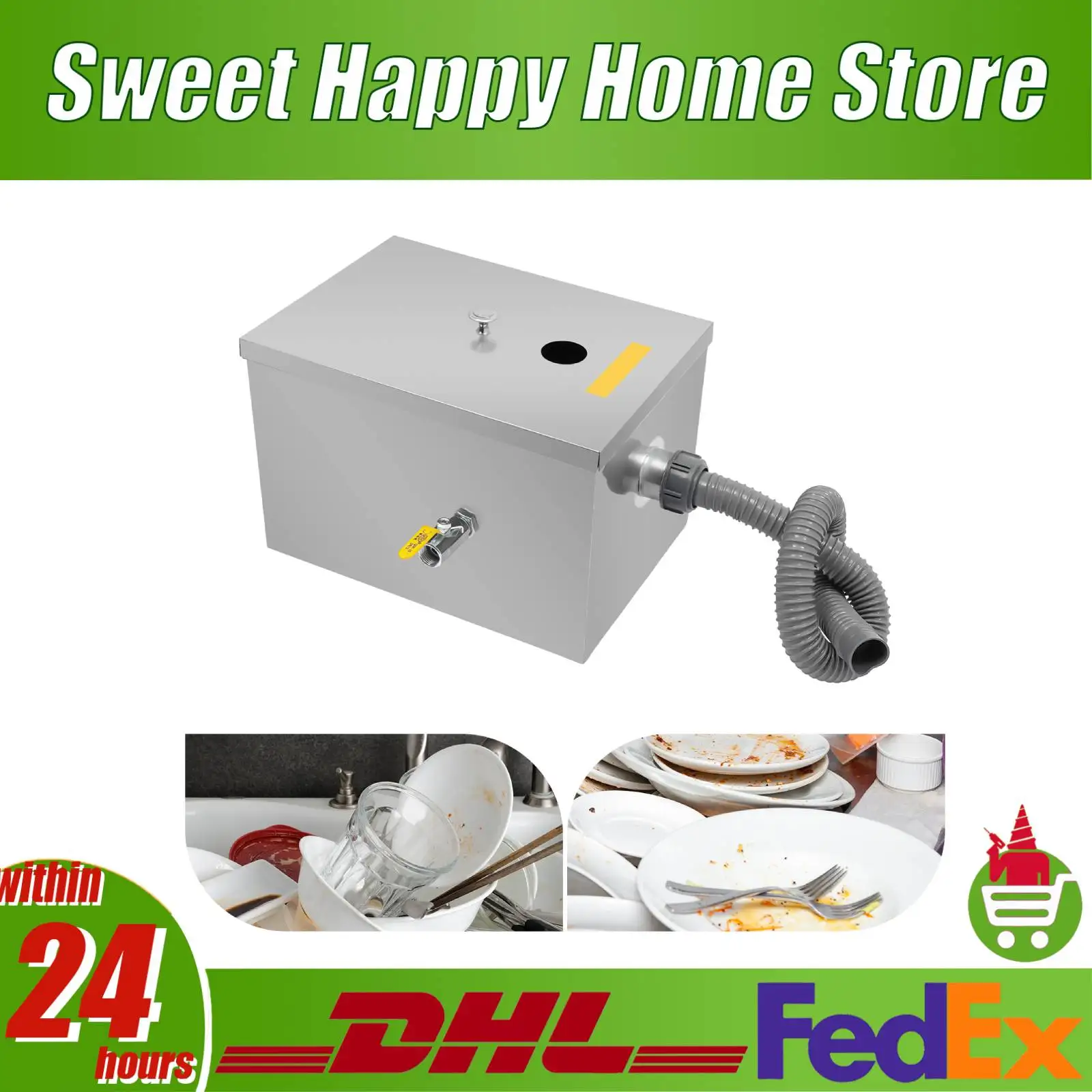 Trampa de Grasa Interceptor de Acero Inoxidable de 20L, Separador Automático de Agua y Aceite con Filtración de 4 Etapas para Fregadero de Cocina Comercial, Hogar y Autocaravana