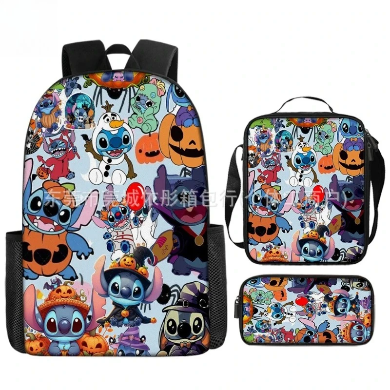 Stitch Halloween 3/pcs Backpack Set Pumpkin Ghost Spider Web Print Kids School Backpack + Lunch Bag + Pencil Case Casual