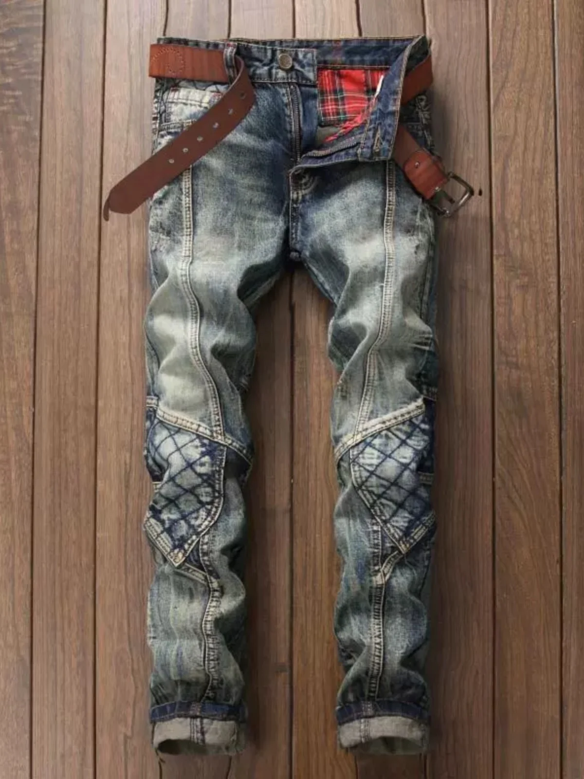 Retro Washed mid Waist Men's Straight Leg Jeans Versatile Autumn Style Classic Blue Wear Resistant Zipper Closure Casual Fit