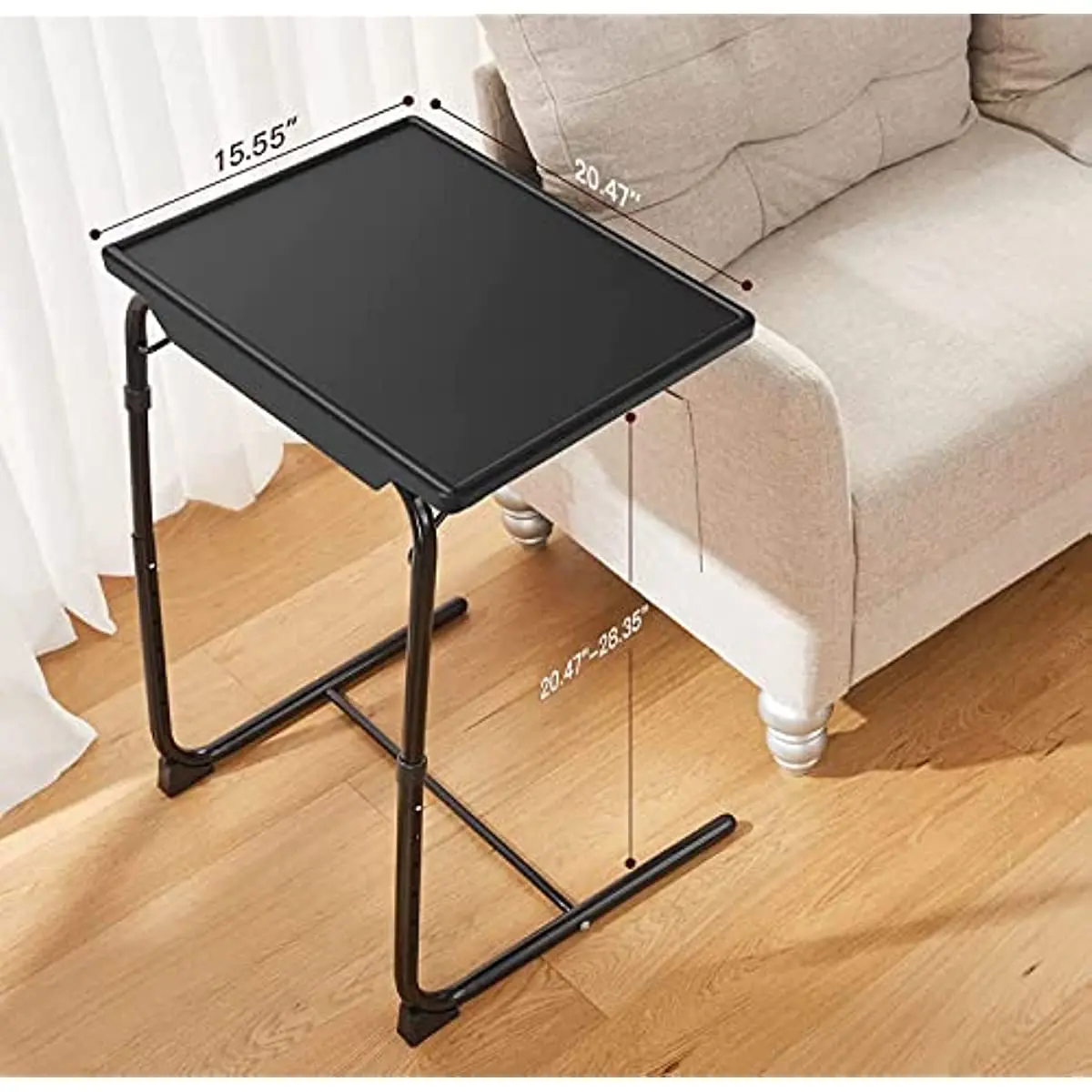 Adjustable TV Tray Table - TV Dinner Tray on Bed & Sofa, Comfortable Folding Table with 6 Height & 3 Tilt Angle Adjustments (Bla