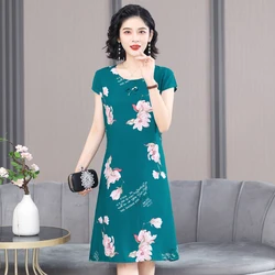 New Fashion Summer Women For Dresses 2023 Casual O-neck Print Vintage Elegant Short Sleeve Womens Clothing