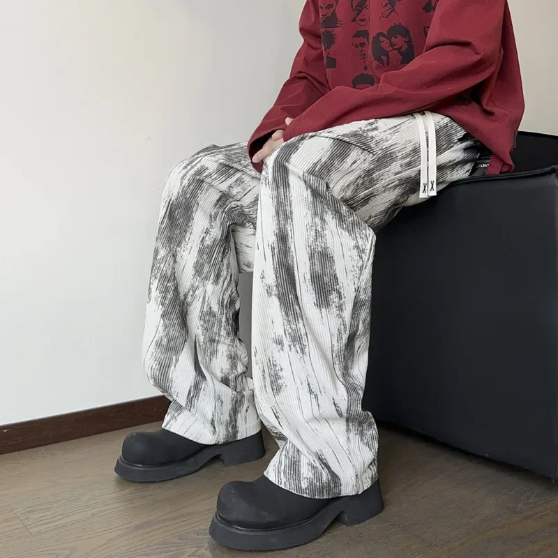 Pop Corduroy Pants Men Fashion Retro Casual Pants Men Streetwear Hip-hop Loose Tie Dye Pants Mens Vintage Trousers Large Size 4X