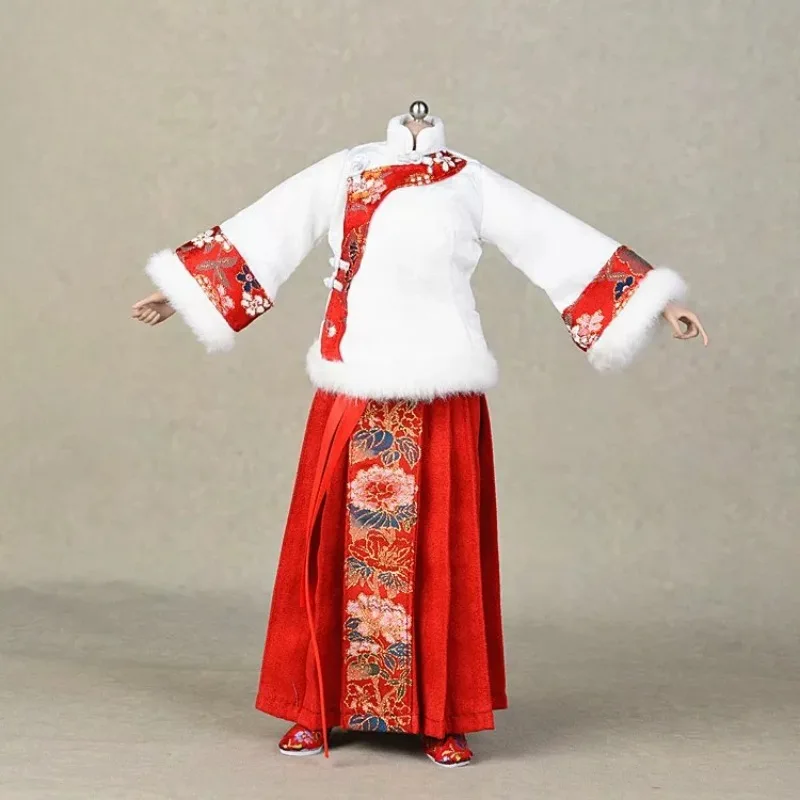 1/6 Maßstab Chinesisches Tang-Kostüm für Frauen, bedruckter Hanfu-Pferdegesichtsrock, Kapuzenumhang für 12-Zoll-Soldaten-Actionfigur-Puppe – Detail 3
