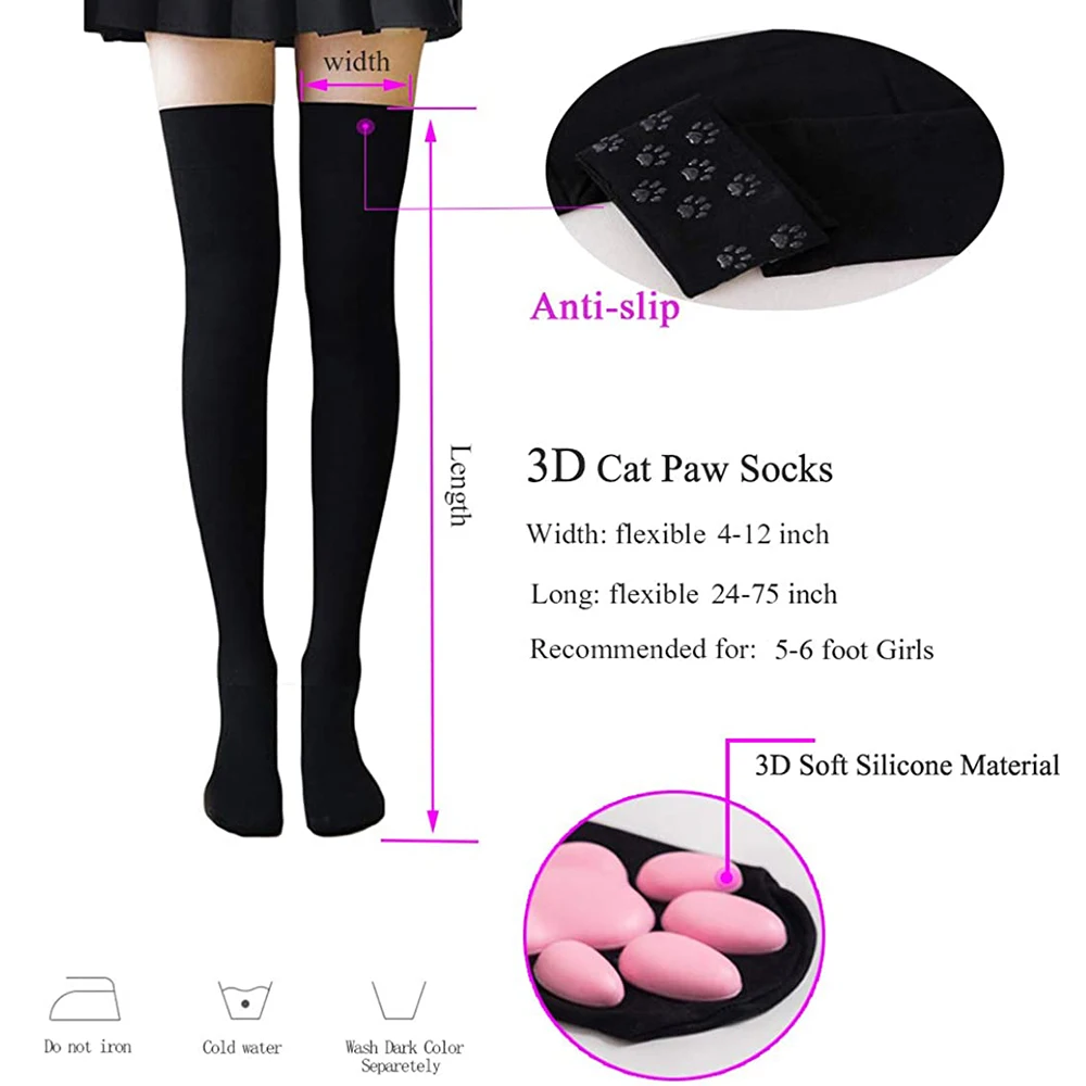 Cat Paw Pad Sock Pink Cute Lolita Thigh High Socks for Girls Kids Women Cosplay 3D Kitten Claw Stockings