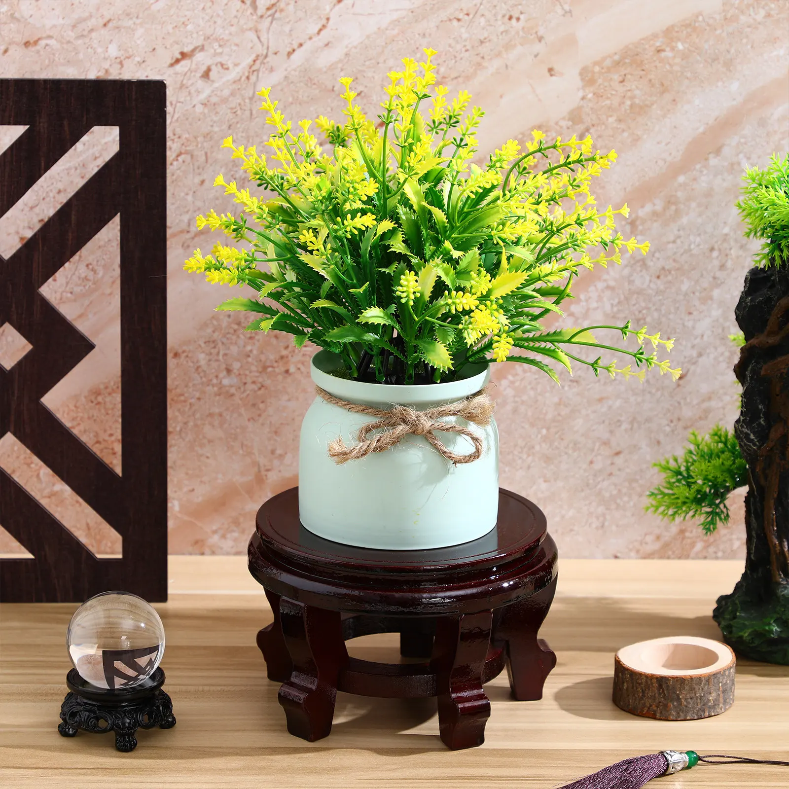Indoor Wood Plant Stand Single Succulent Display Flower Pot Holder Oriental Base Mid-Century Plant Stool for Balcony Decor