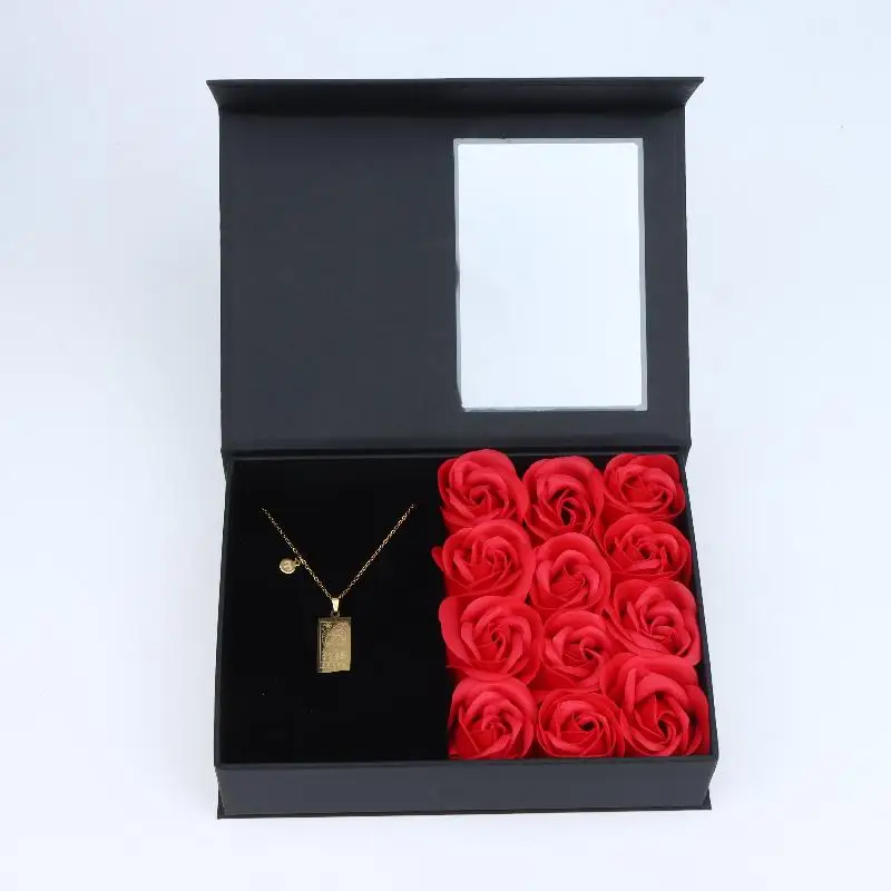 12 Roses Soap Flower Jewelry Showcase Box With Matching Gift Bag For Necklaces Earrings Rings Small Trinket Desktop Gift Jewelry
