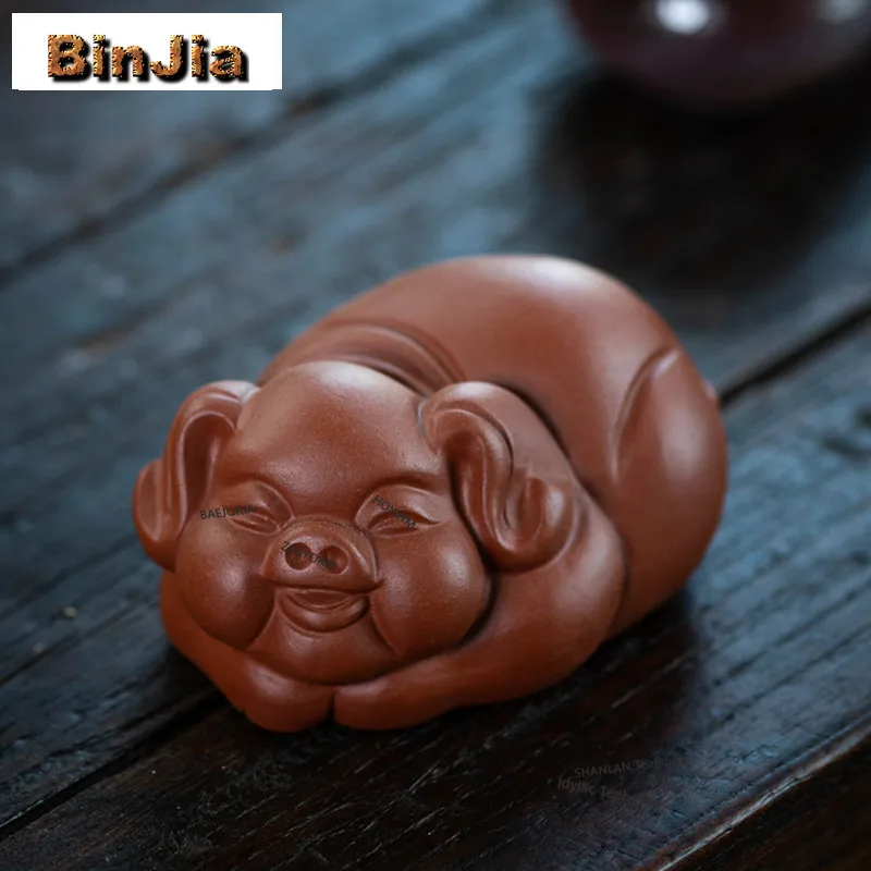 BAEJORIA Yixing Zisha Zodiac Wealth Pig Tea Pet Boutique Lucky Model Tea Figurine Play Toys Tea Statue Ornaments Can Be Raised