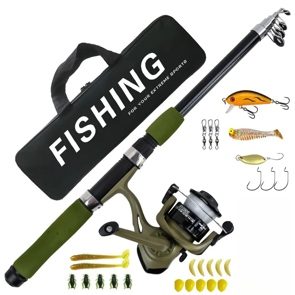 

Field Ready Telescopic Fishing Kit Featuring Rod Reel Lure Organizer and Practical Bait Mix for Lakes Rivers and Shore Fishing