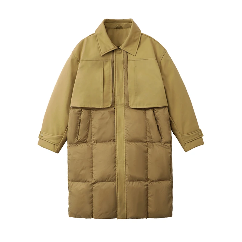 Jaqueta de pato branco de comprimento médio masculino, quebra-vento casual, puffer casaco, roupa exterior solta, monocromática, roupas de inverno, 2022