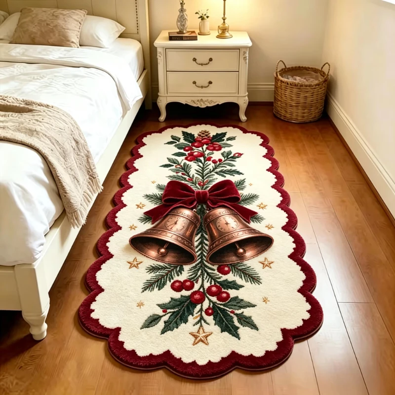 Christmas Living Room Decoration Plush Carpet Fluffy Soft Study Rug Irregular Shape Rugs for Bedroom Thick Bedside Red Floor Mat