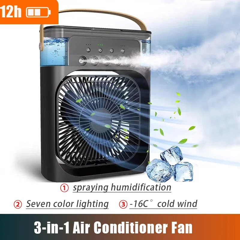 

Portable air conditioner fan spray fan humidifying air conditioner fan 7 color night light USB mini air cooler three in one