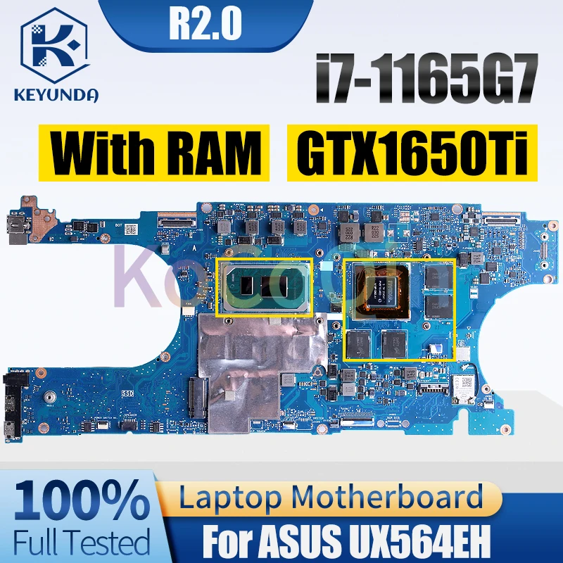 R2.0 For ASUS UX564EH Notebook Mainboard i7-1165G7 GTX1650Ti N18P-G62-A1 RAM 16GB Laptop Motherboard Full Tested