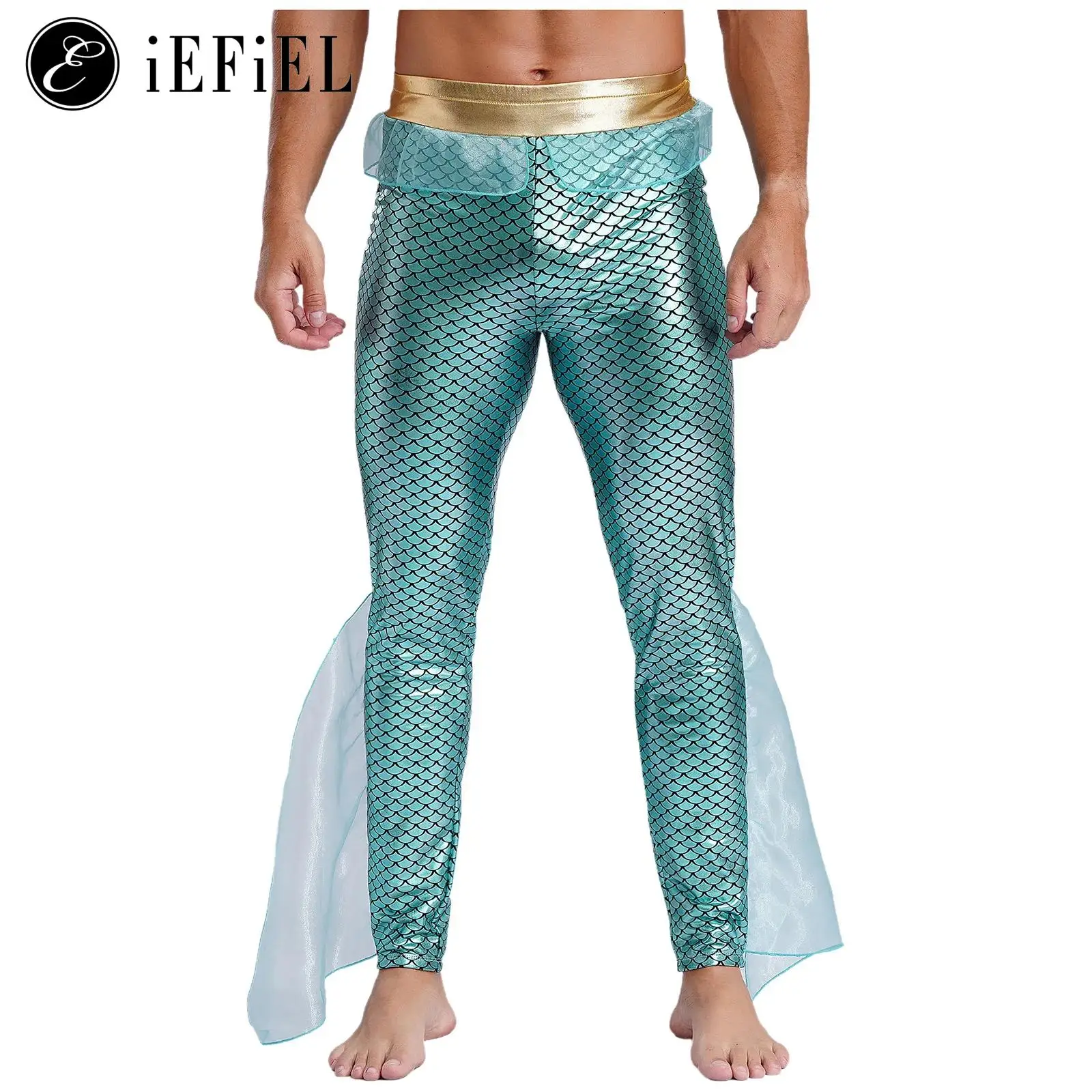 

King of Sea Swim Man Halloween Cosplay Costume Metallic Fishscales Printed Tail Legging Pants Seaman Swimming Trousers