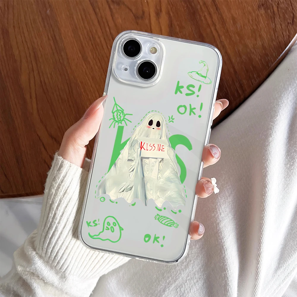 Halloween Ghost Cute Couple Friends Phone Case For iPhone 11 13 16 15 14 12 Pro Max Plus Clear Transparent Soft Shell