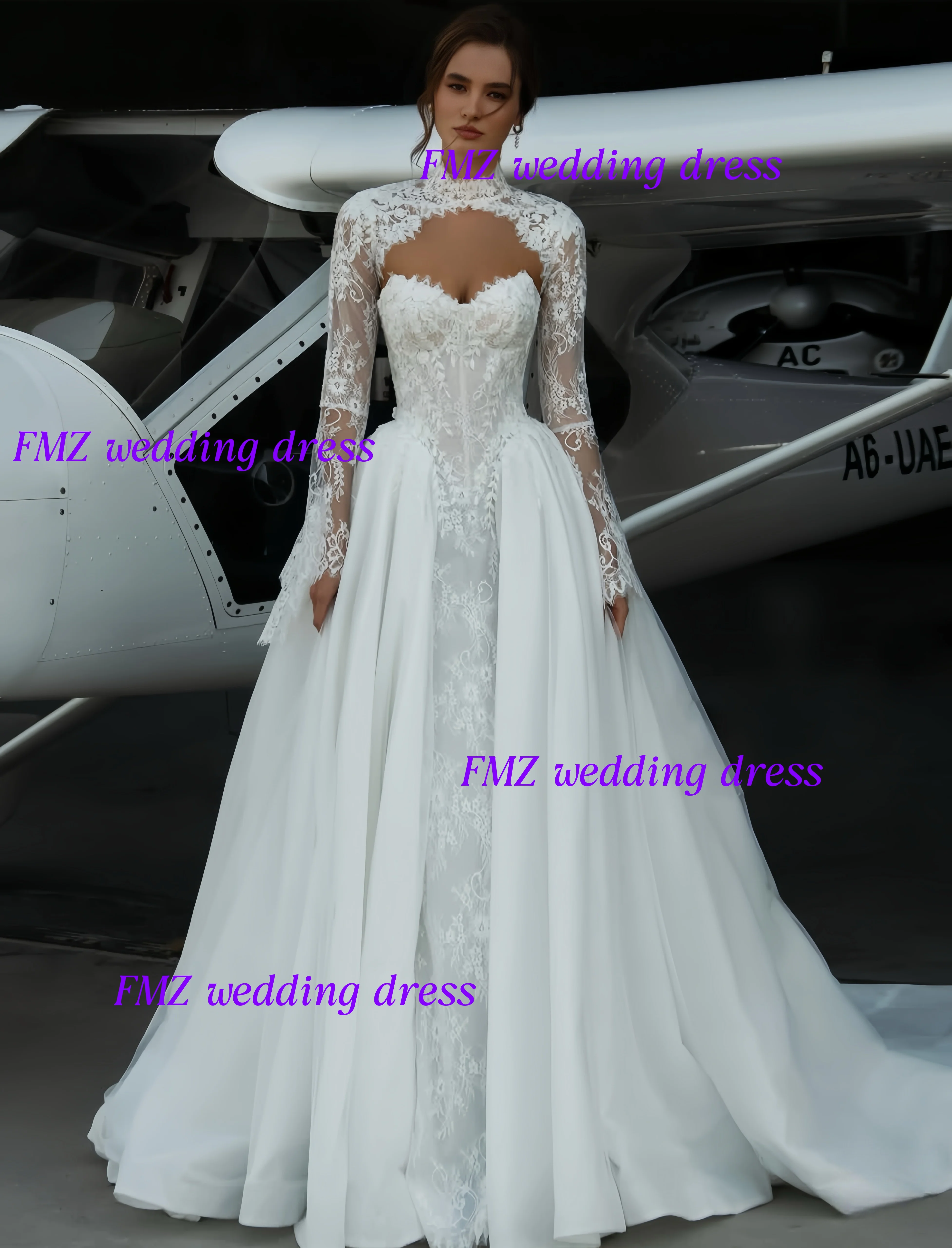 Customzied High collar Long Sleeve Mermaid Detachable tail Lace wedding dress vestidos de novia amanda novias amanda novias offi