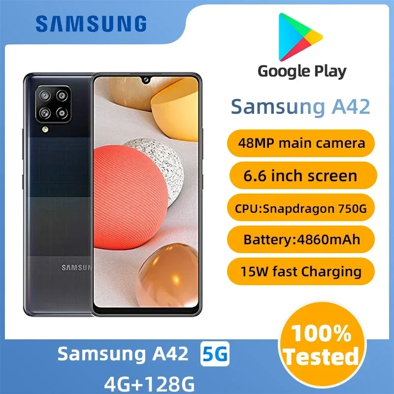 Samsung  Galaxy A42 5G  Android 6.6inch Screen CPU Qualcomm Snapdragon 750G 5000mAh Battery  48MP Camera Unlocked Used Phone