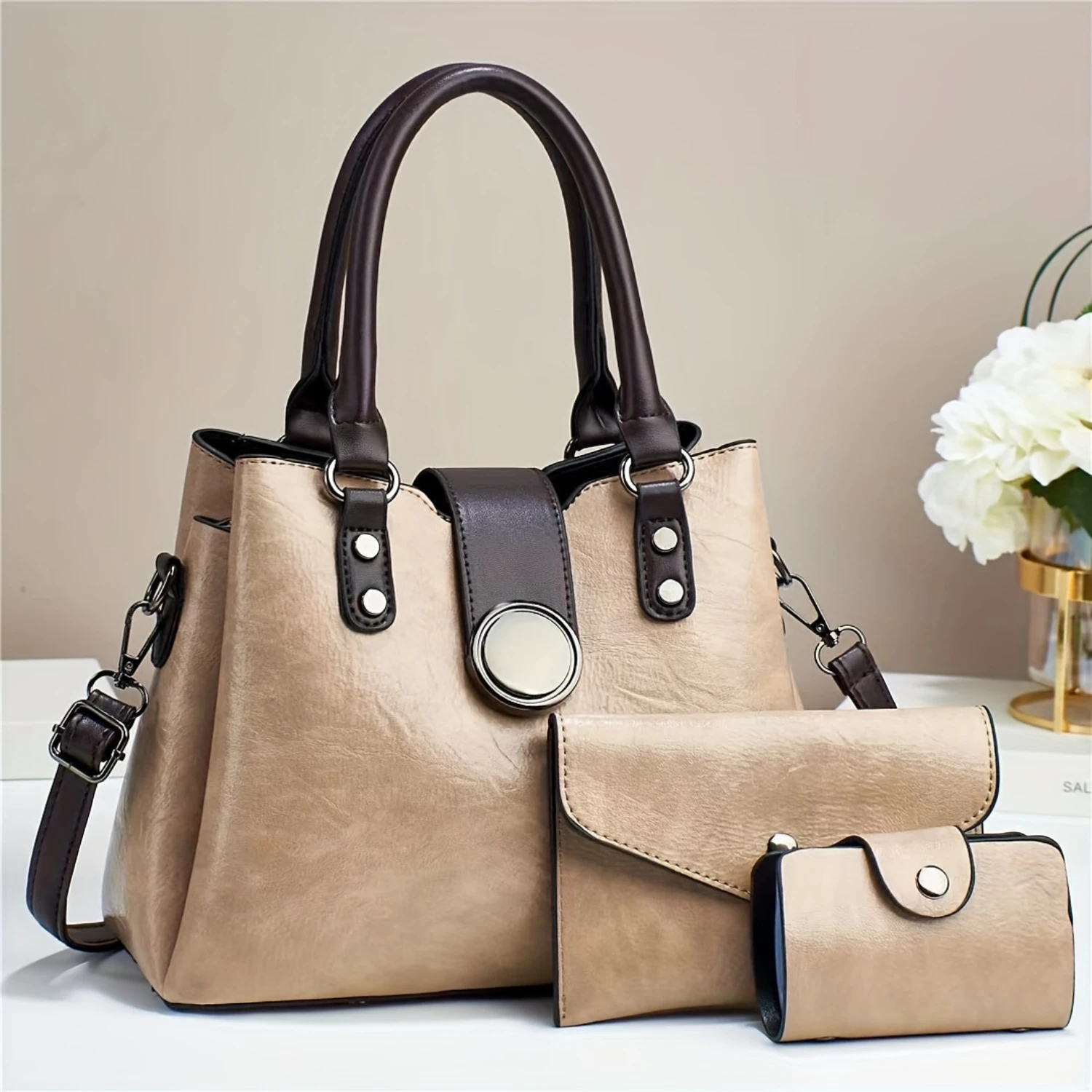 3pc Chic Vegan Leather Tote & Accessories Set - Elegant Satchel, Shoulder Bag & Clutch - Work to Weekend Essentials