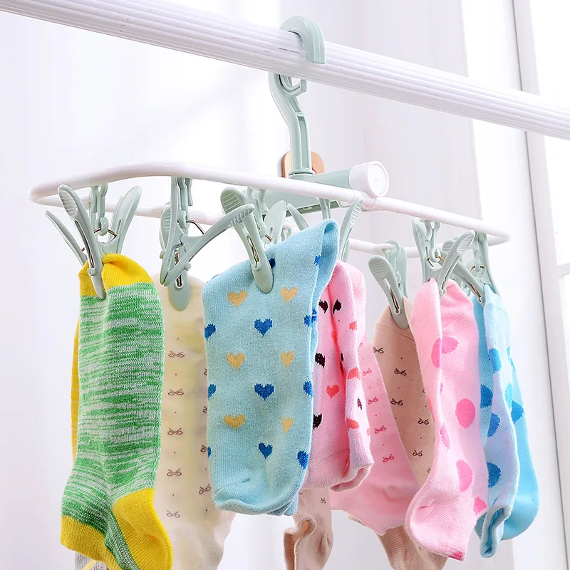 

1pc Multi Functional Cloth Hanger 12 Clips Household Sock Drying Clip Folding Traveling Clothes Drying Rack Laundry Hanging Rack