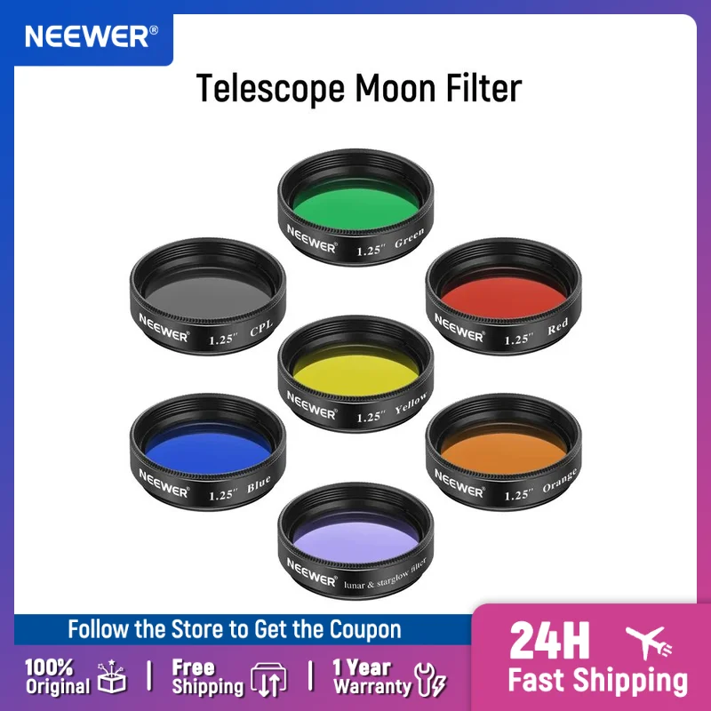 

Neewer 1.25 inches Telescope Moon Filter CPL Filter 5 Color Filters Set Eyepieces Filters for Lunar Planetary Observation