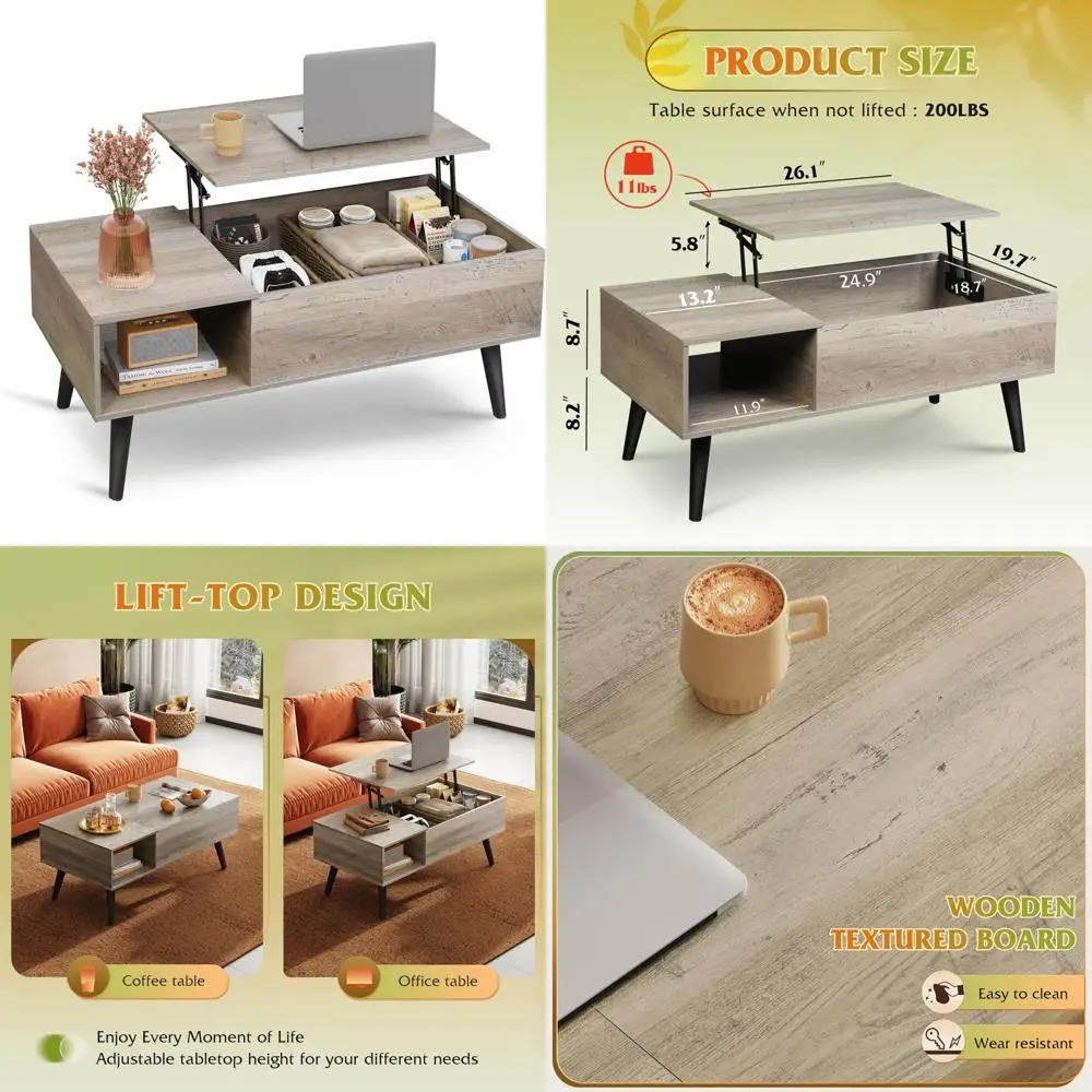 

Rising Storage Coffee Table for Living Room, Small Wooden Lift Top Dining Center Table with Storage Space