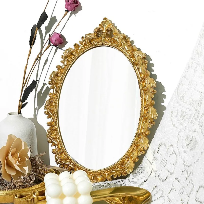 French Engraved Retro Resin Hollow Mirror Gold Makeup Mirror Wall Hanging Mirrors Espejo Decorativo Decoração Para Quarto