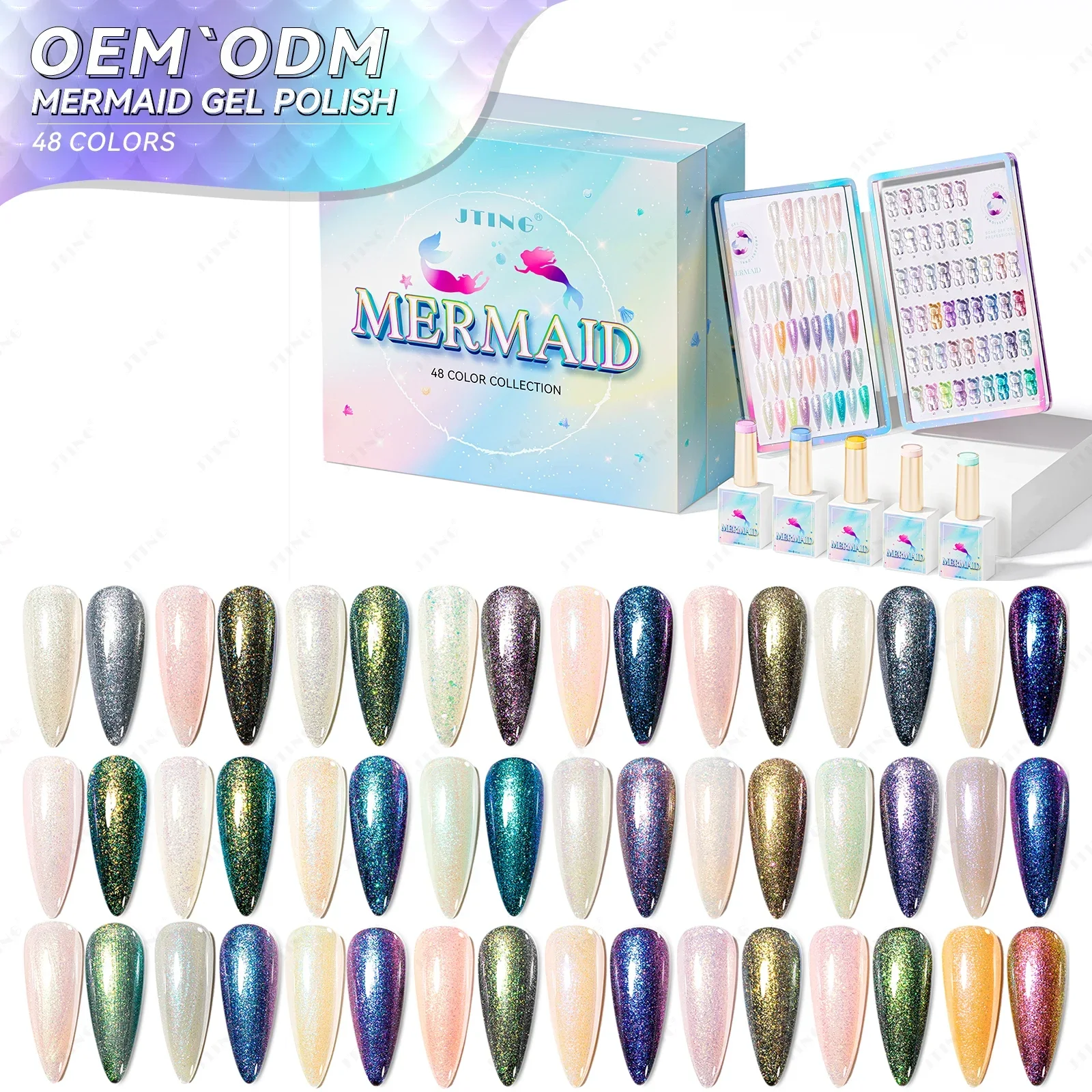 JTING Hot Popular Mermaid gel polish 48colors collection set box with free color bears book OEM free customize gel polish brand