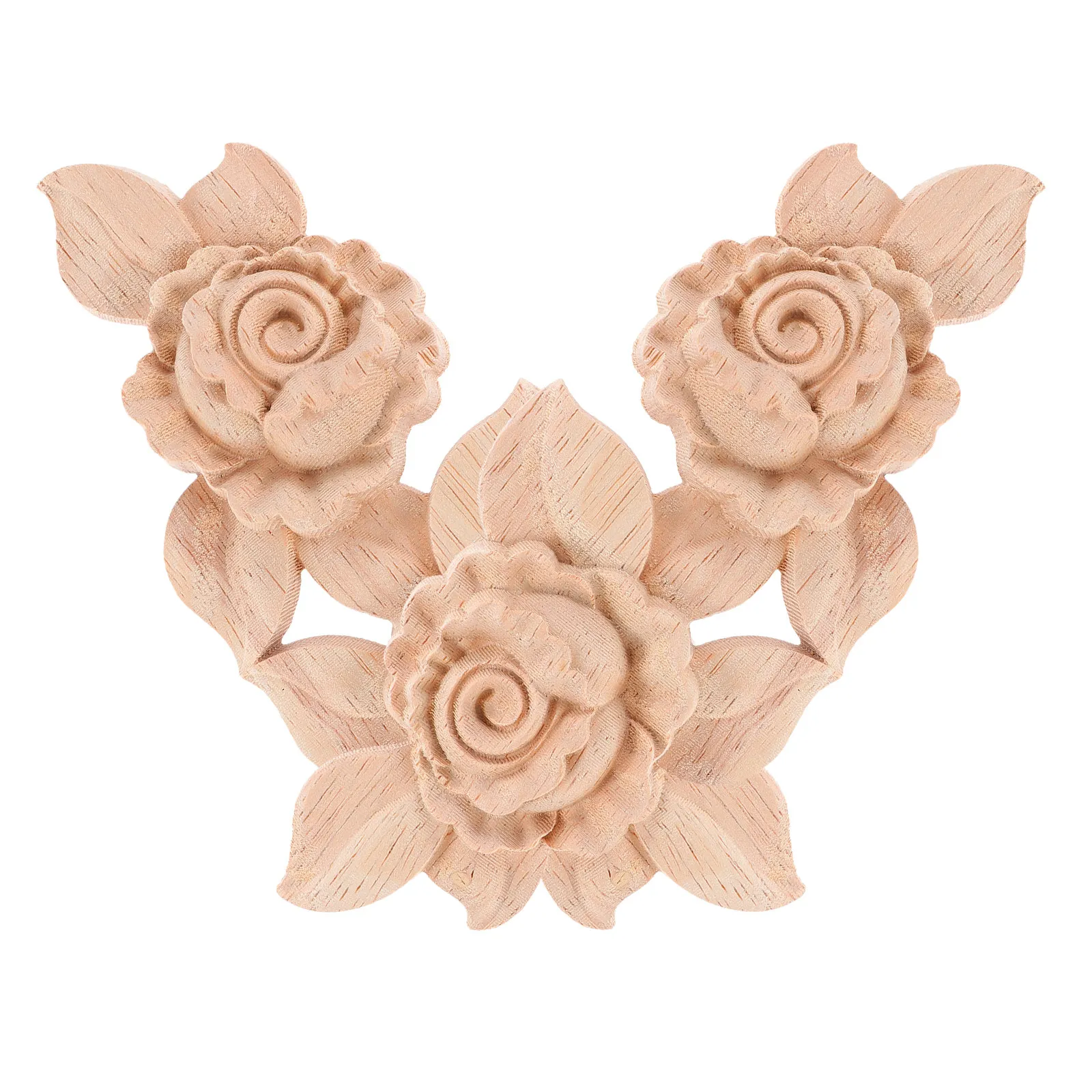2Pcs Wooden Carving Appliques Rose Design Unpainted Solid Wood Onlay for Furniture Door Frame Wall Cabinet European Decor Craft