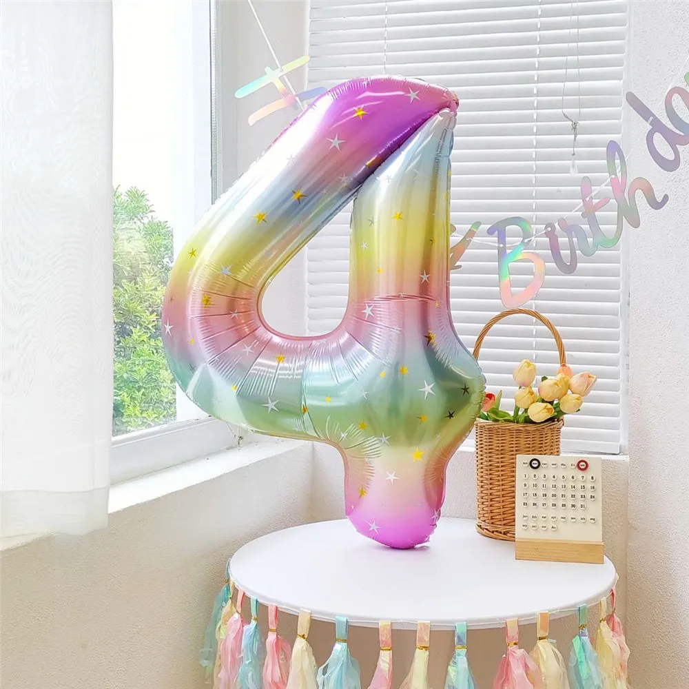 40inch 1 2 3 4 5 Large Rainbow Star Number Balloon Gradient Colorful Foil Helium Balloons Girls Birthday Party Decoration Globos