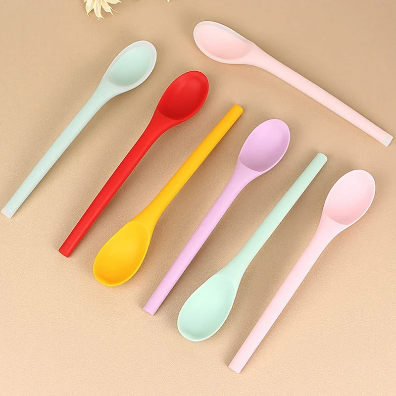 Silicone Spoon Small Spoon With Long Handle Heat Resistant Easy To Clean Non-stick Rice Spoons Tableware Utensil Kitchen Tool