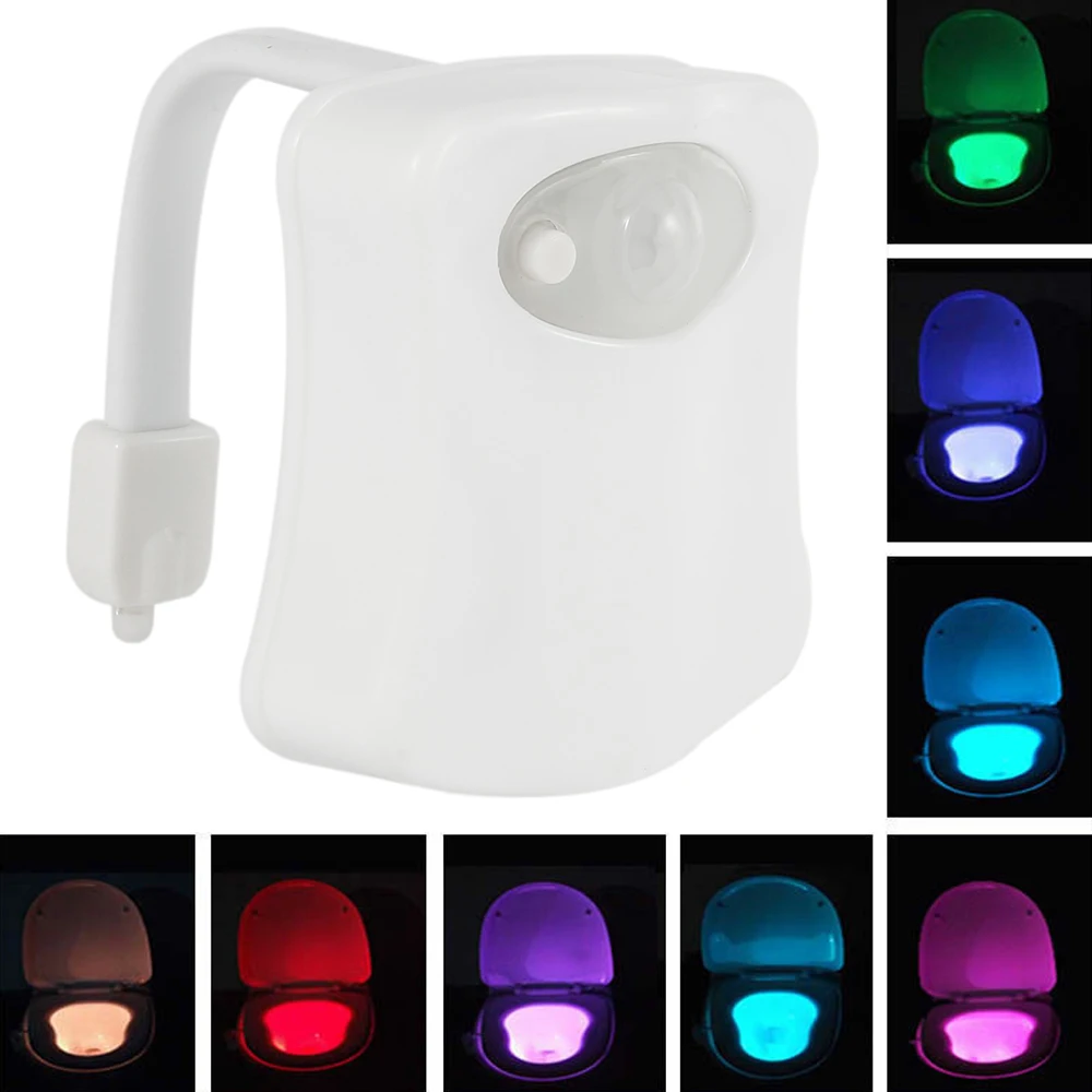 LED Toilet Night Light Motion Sensor Toilet Seat Night Light with 8/16 Colors Changing Washroom Night Light Gadget with Battery