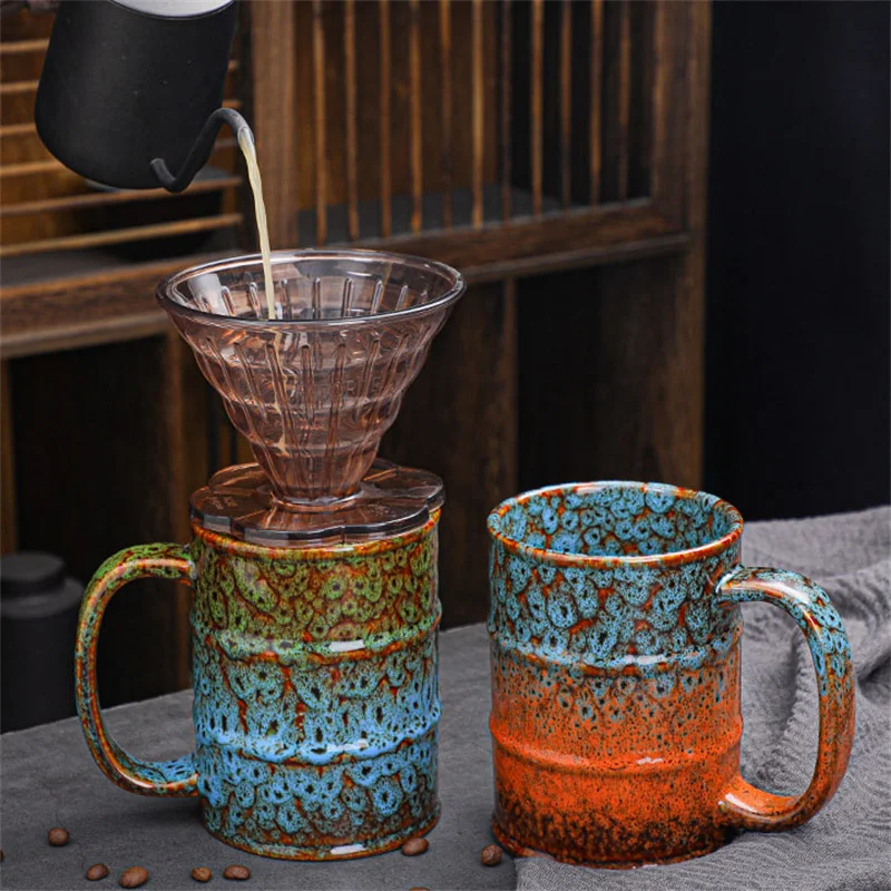 Large-capacity 600ml Kiln Glaze Oil Barrel Ceramic Coffee Mug Milk Cup Juice Handgrip Office Water Cup Drinkware image 4