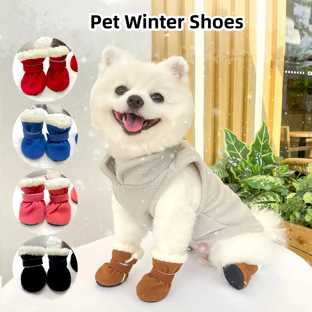 4 Stück Winter-Hundeschuhe, super warm, rutschfest, verschleißfest, Outdoor-Stiefel für kleine, mittelgroße Hunde, Katzen, Welpen, Haustierzubehör