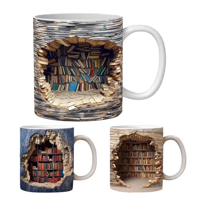 3D Bookshelf Mug Multi-Purpose Creative Library Shelf Book Club Cup Bookish Bookworm Ceramic Mug Gifts For Book Lovers