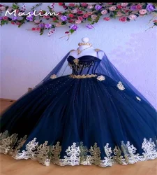 Navy Blue Quinceanera Dresses Mexican Beaded Crystal Vestido De 15 Años Quinceañera Applique Birthday Party Gown 2025 Customized