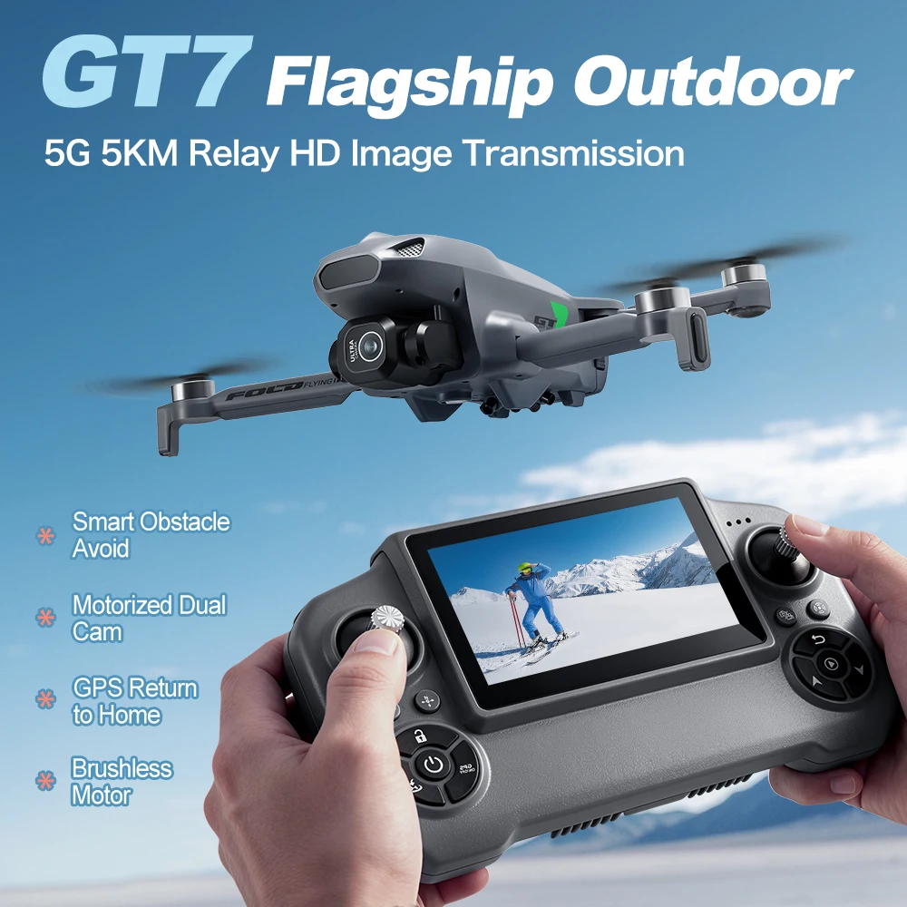 GT7 4K GPS Drone Professional with 4.5Inch Screen WiFi FPV Aerial Photography Battery Life: 30 Minutes Quadcopter Airdrop Toys